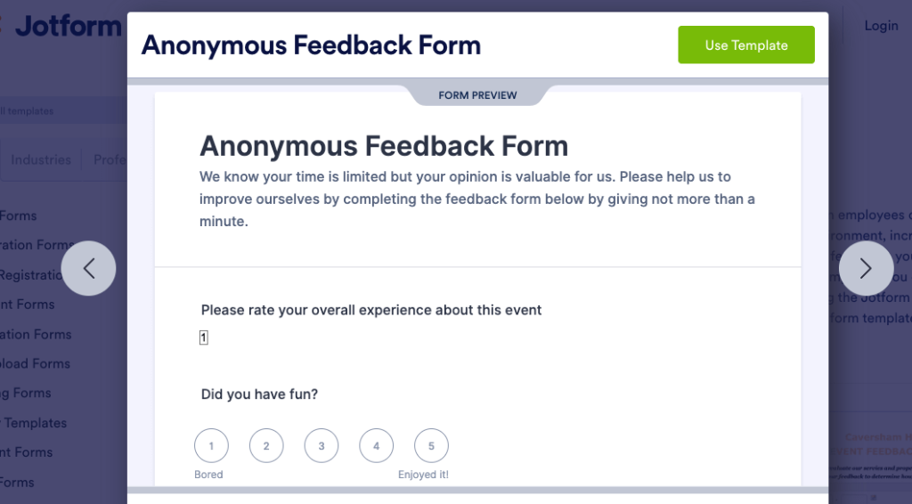 Jotform Anonymous Feedback Form
