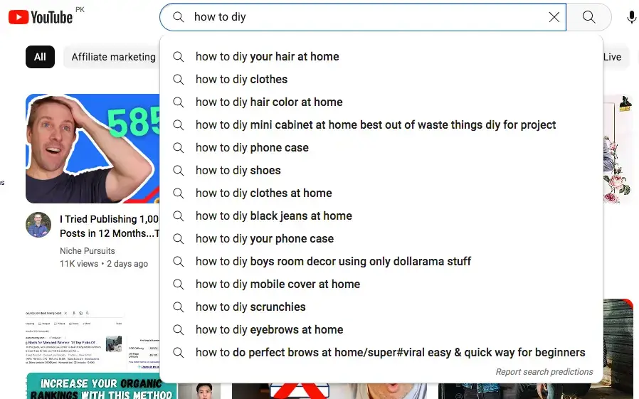 YouTube Autosuggest for "how to DIY"